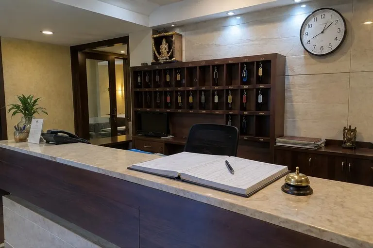 The register at the desk. In Maharashtra a hotel will ask for ID — yours.