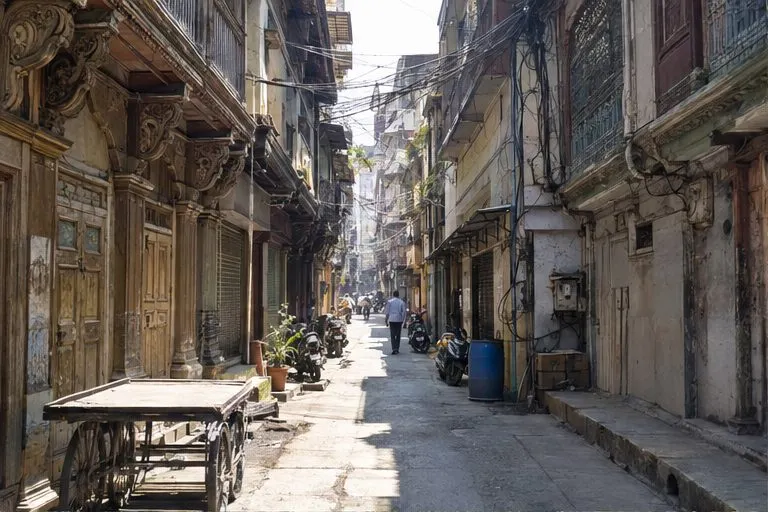 The lanes of the old city by day. Budhwar Peth is an ordinary market street for most of its length.